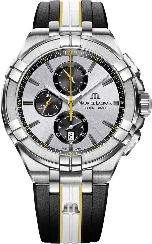 Maurice Lacroix Aikon Chronograph King of the Court Limited Edition Silver Dial Grey Rubber Strap Watch for Men - AI1018-TT030-130-K