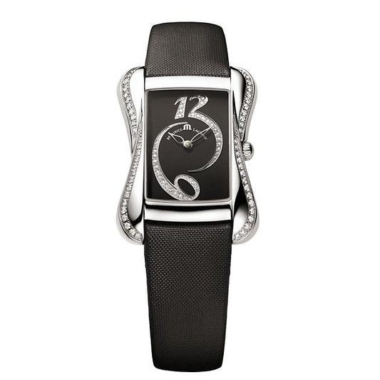 Maurice Lacroix Fiaba Black Dial with Diamonds Black Leather Strap Watch for Women - DV5012-SD531-350