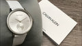 Calvin Klein Accent Silver Dial White Leather Strap Watch for Women - K2Y231K6
