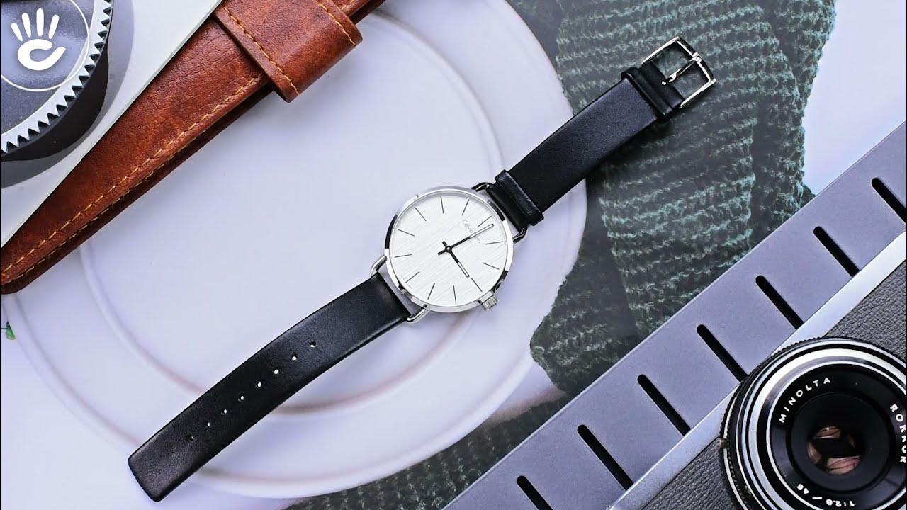 Calvin Klein Even White Dial Black Leather Strap Watch for Women - K7B211C6