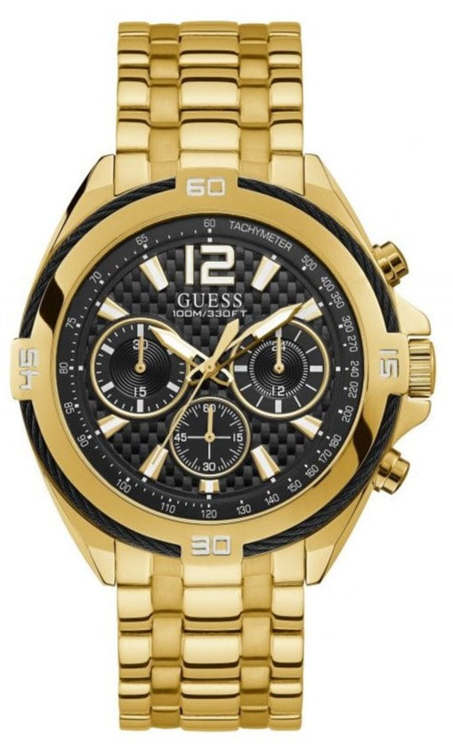 Guess Surge Chronograph Black Dial Gold Steel Strap Watch for Men - W1258G2