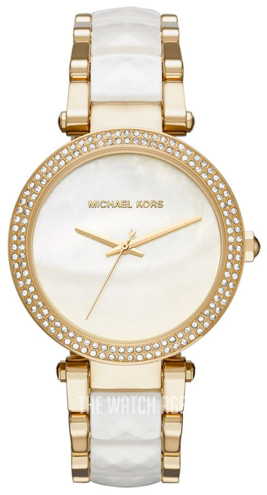 Michael Kors Parker White Mother of Pearl Dial Two Tone Steel Strap Watch for Women - MK6400