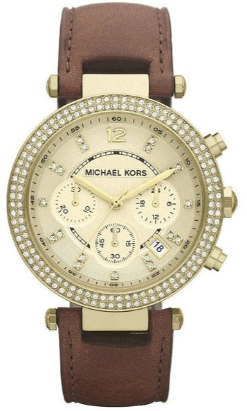Michael Kors Parker Gold Dial Brown Leather Strap Watch for Women - MK2249