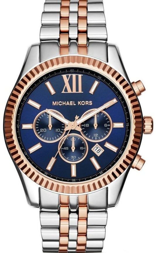 Michael Kors Lexington Blue Dial Two Tone Steel Strap Watch for Men - MK8412