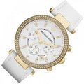 Michael Kors Parker Diamonds White Dial White Leather Strap Watch for Women - MK2290