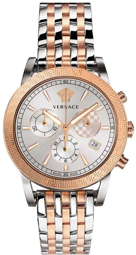 Versace Sport Tech Chronograph While Dial Two Tone Steel Strap Watch for Men - VELT00319