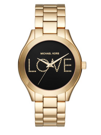 Michael Kors Slim Runway Black Dial Gold Steel Strap Watch for Women - MK3803