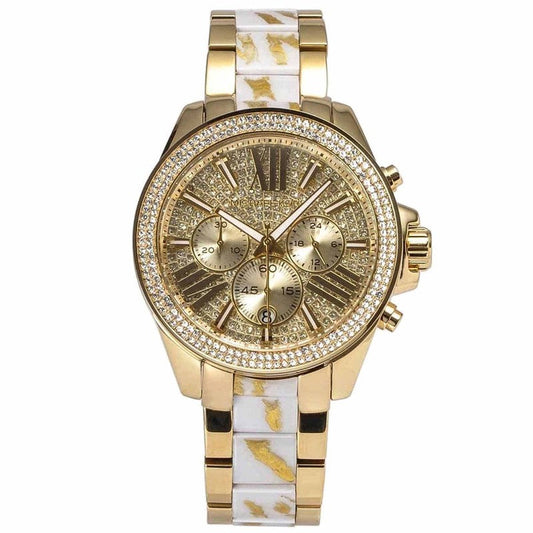 Michael Kors Wren Diamonds Gold Dial Two Tone Steel Strap Watch for Women - MK6157