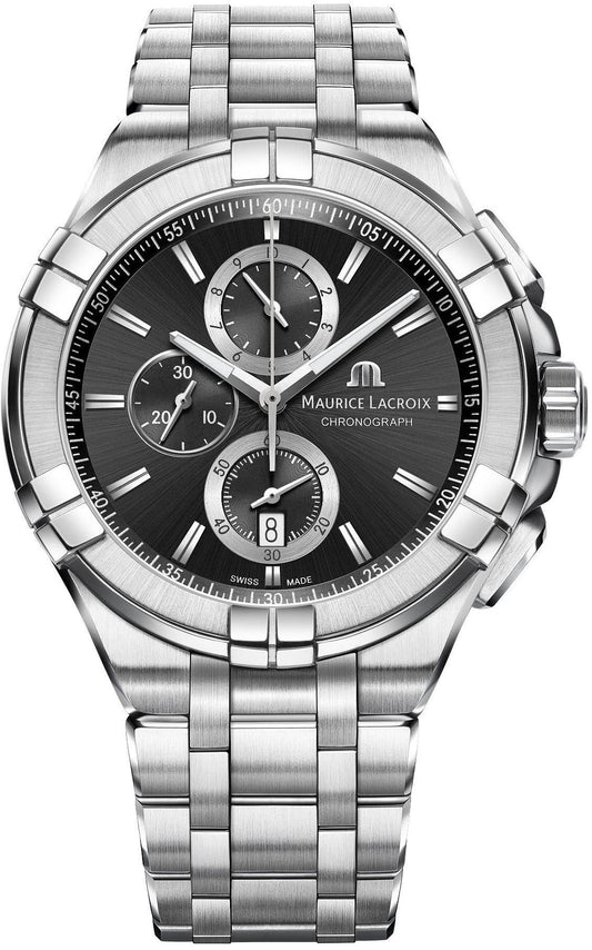 Maurice Lacroix Aikon Chronograph Black Dial Silver Steel Strap Watch for Men - AI1018-SS002-330-1