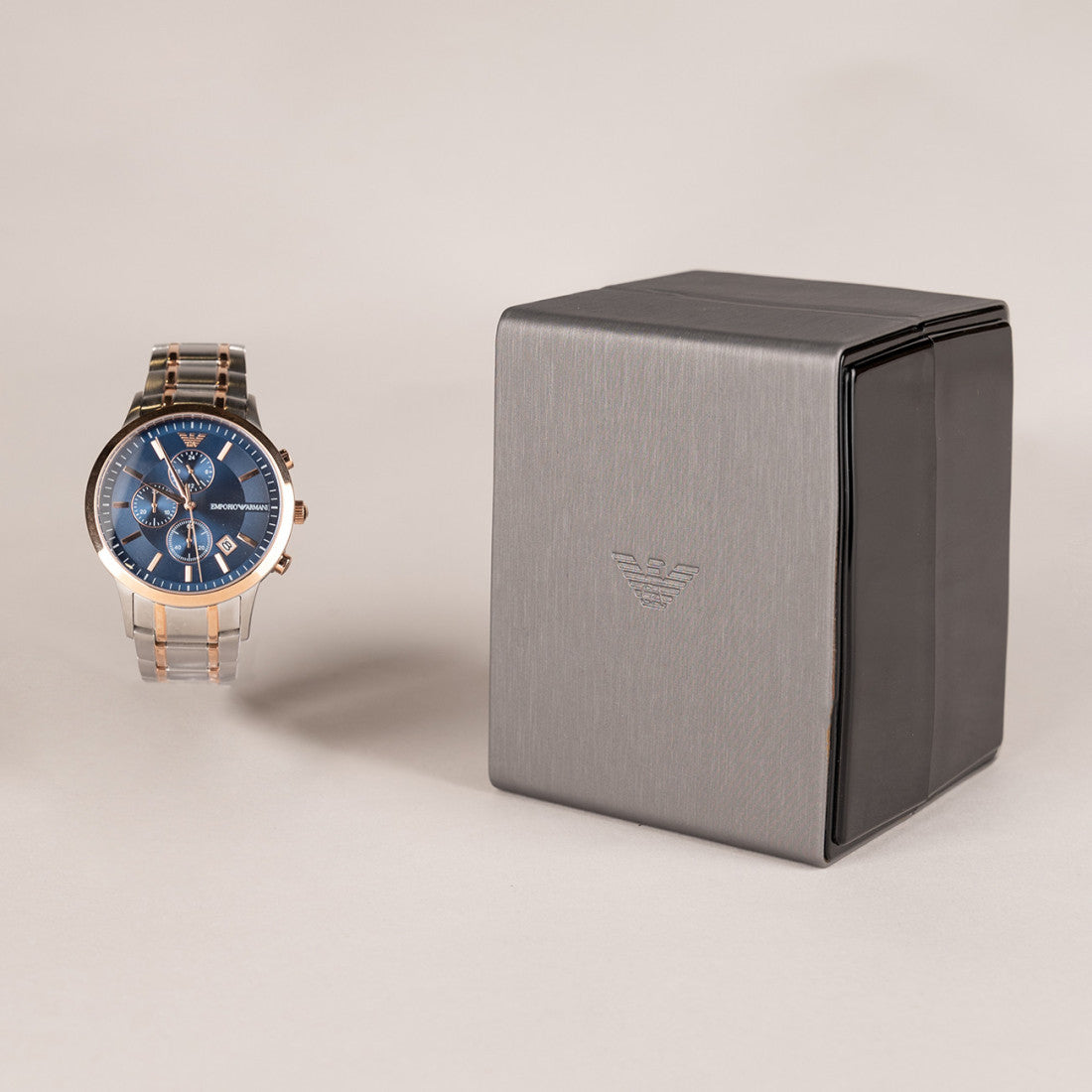 Emporio Armani Renato Chronograph Blue Dial Two Tone Steel Strap Watch For Men - AR80025