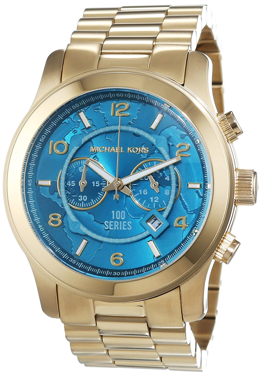 Michael Kors Runway Stop Hunger Blue Dial Gold Steel Strap Watch for Men - MK8315