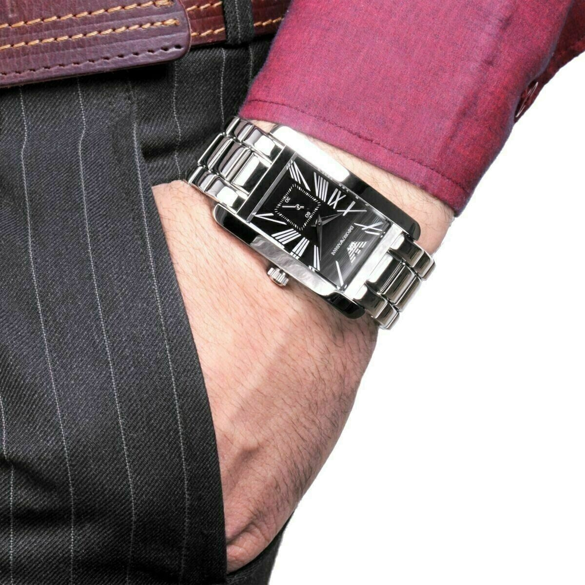 Emporio Armani Classic Black Dial Silver Steel Strap Watch For Men - AR0156