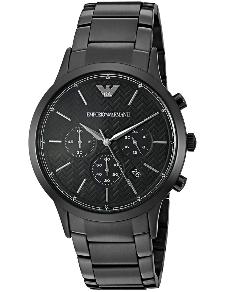 Emporio Armani Dress Chronograph Quartz Black Dial Black Steel Strap Watch For Men - AR2485