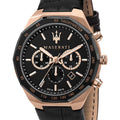 Maserati Stile Black Matte Dial Black Leather Strap Watch For Men - R8871642001