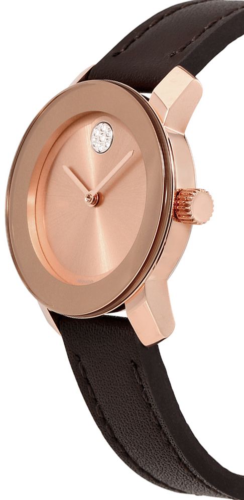 Movado Bold Rose Gold Dial Brown Leather Strap Watch For Women - 3600438