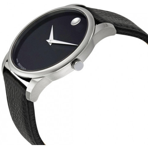 Movado Museum Black Dial Black Leather Strap Watch For Men - 607012