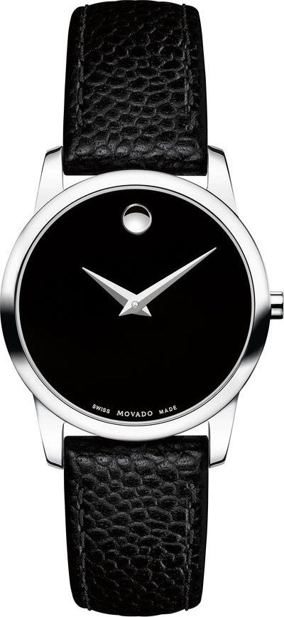 Movado Museum Classic Black Dial Black Leather Strap Watch For Women - 0607015