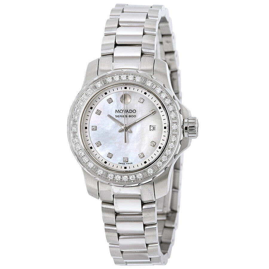 Movado Series 800 29mm Diamonds Mother of Pearl Dial Silver Steel Strap Watch For Women - 2600120