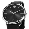 Movado Ultra Slim Black Dial Black Leather Strap Watch For Men - 0607086