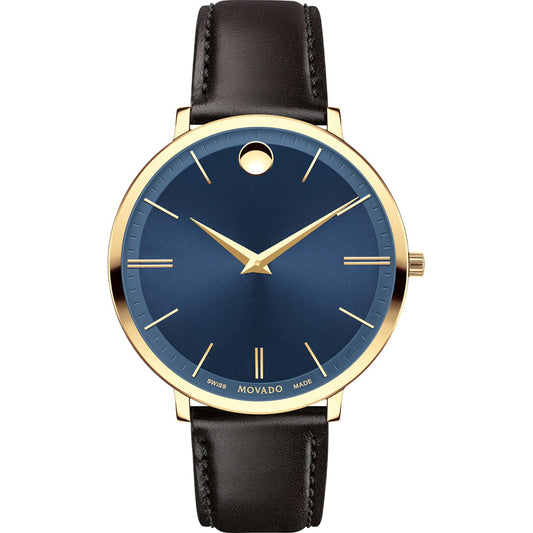 Movado Ultra Slim Blue Dial Brown Leather Strap Watch For Women - 0607092
