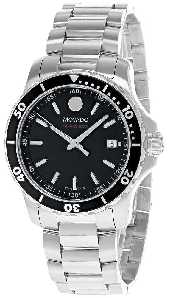 Movado Series 800 Black Dial Silver Steel Strap Watch For Men - 2600135