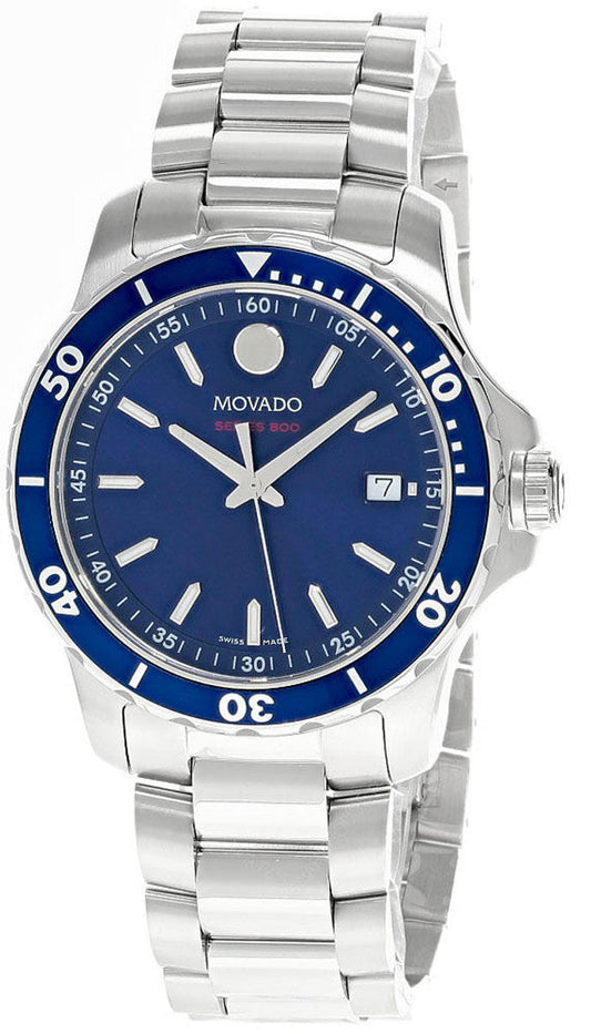Movado Series 800 Blue Dial Silver Steel Strap Watch For Men - 2600137