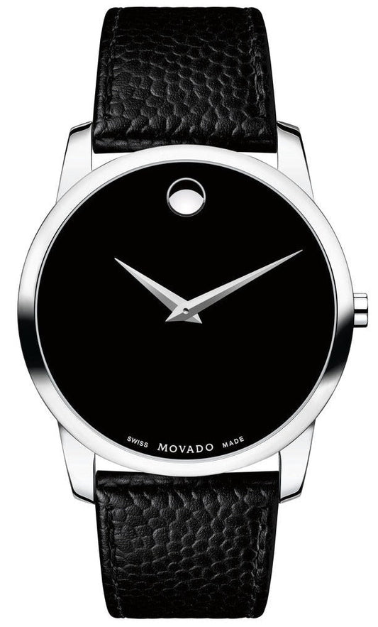 Movado Museum Black Dial Black Leather Strap Watch For Men - 607012