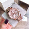 Michael Kors Ritz Chronograph Rose Gold Dial Steel Strap Watch for Women - MK6357