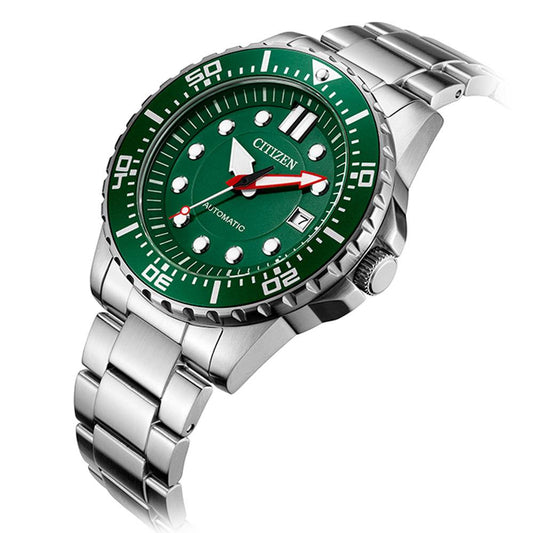 Citizen Promaster Mechanical Green Dial Silver Stainless Steel Strap Watch For Men - NJ0129-87X
