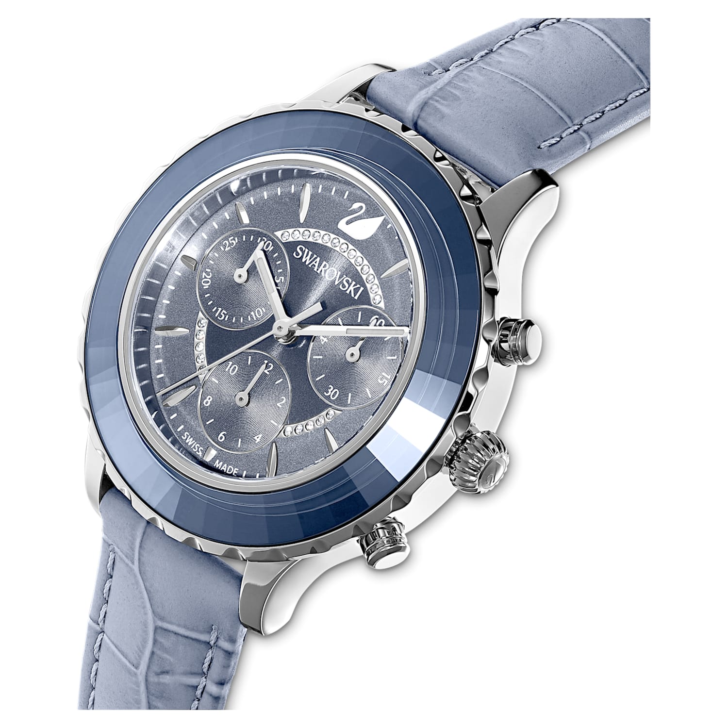 Swarovski Octea Lux Chrono Blue Dial Blue Leather Strap Watch for Women - 5580600