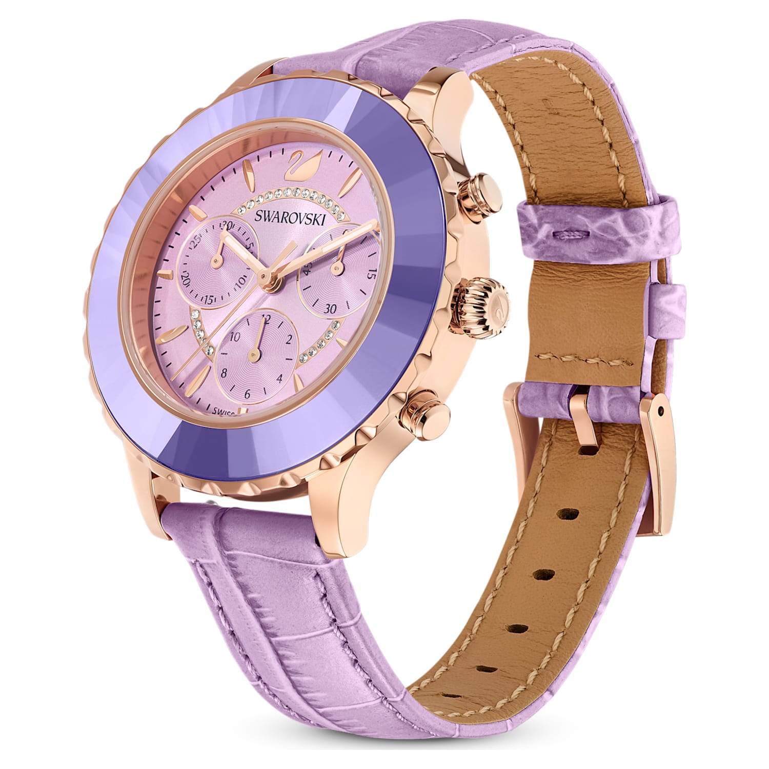 Swarovski Octea Lux Chrono Purple Dial Purple Leather Strap Watch for Women - 5632263