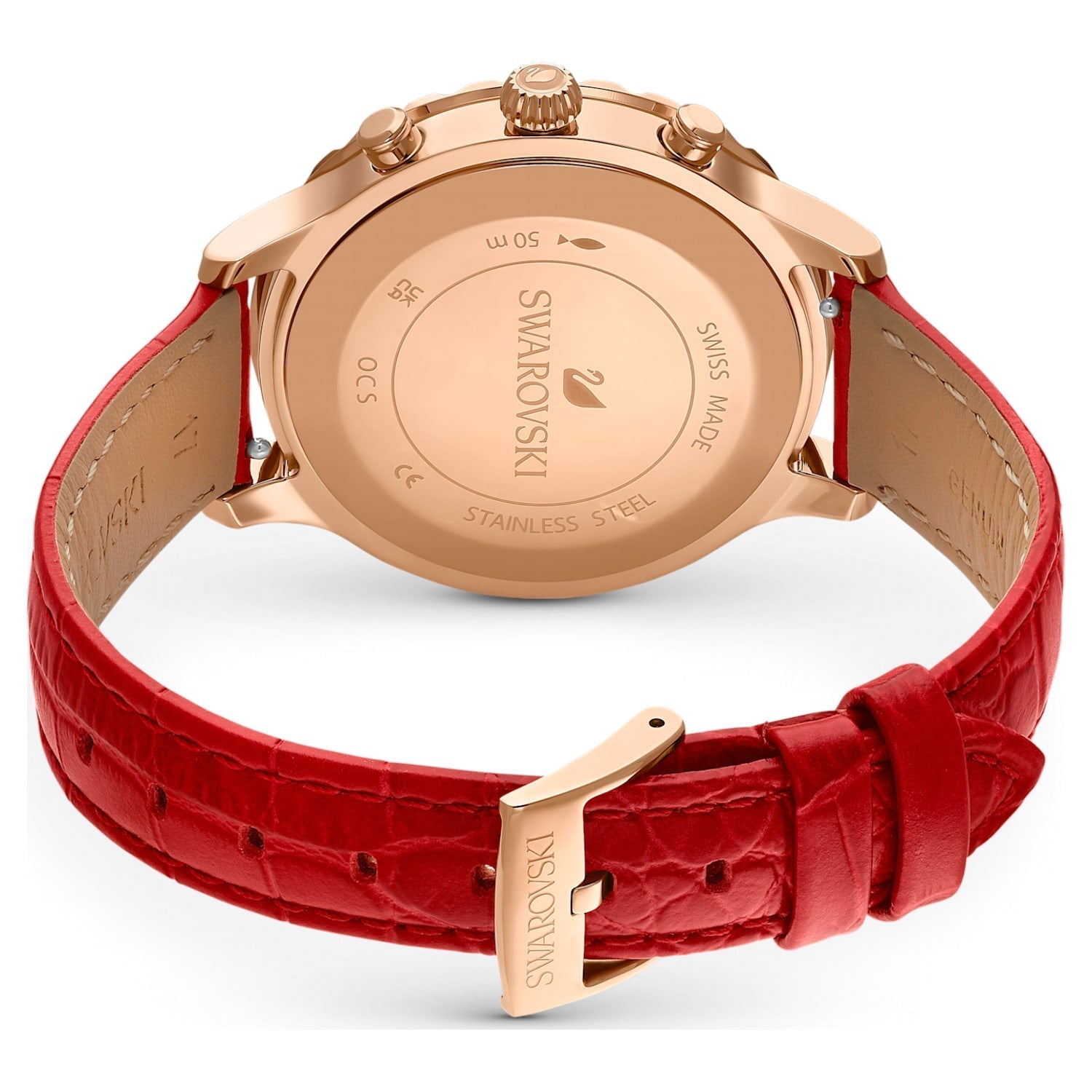 Swarovski Octea Lux Chrono Red Dial Red Leather Strap Watch for Men - 5646975
