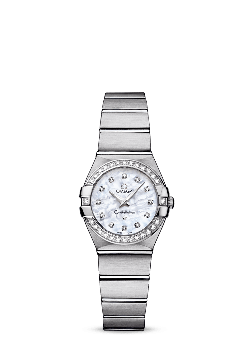 Omega Constellation Quartz Diamonds Silver Dial Silver Steel Strap Watch for Women - 123.15.27.60.55.004