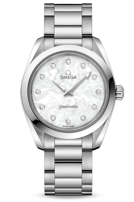 Omega Seamaster Aqua Terra Quartz Diamonds Mother of Pearl Dial Silver Steel Strap Watch for Women - 220.10.28.60.55.001