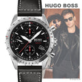 Hugo Boss Aero Chronograph Black Dial Black Leather Strap Watch for Men - 1513770