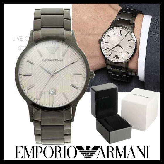Emporio Armani Renato Quartz Grey Dial Grey Steel Strap Watch For Men - AR11120
