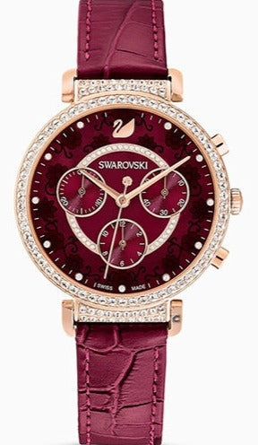 Swarovski Spring Flower Chronograph Red Dial Red Leather Strap Watch for Women - 5598689