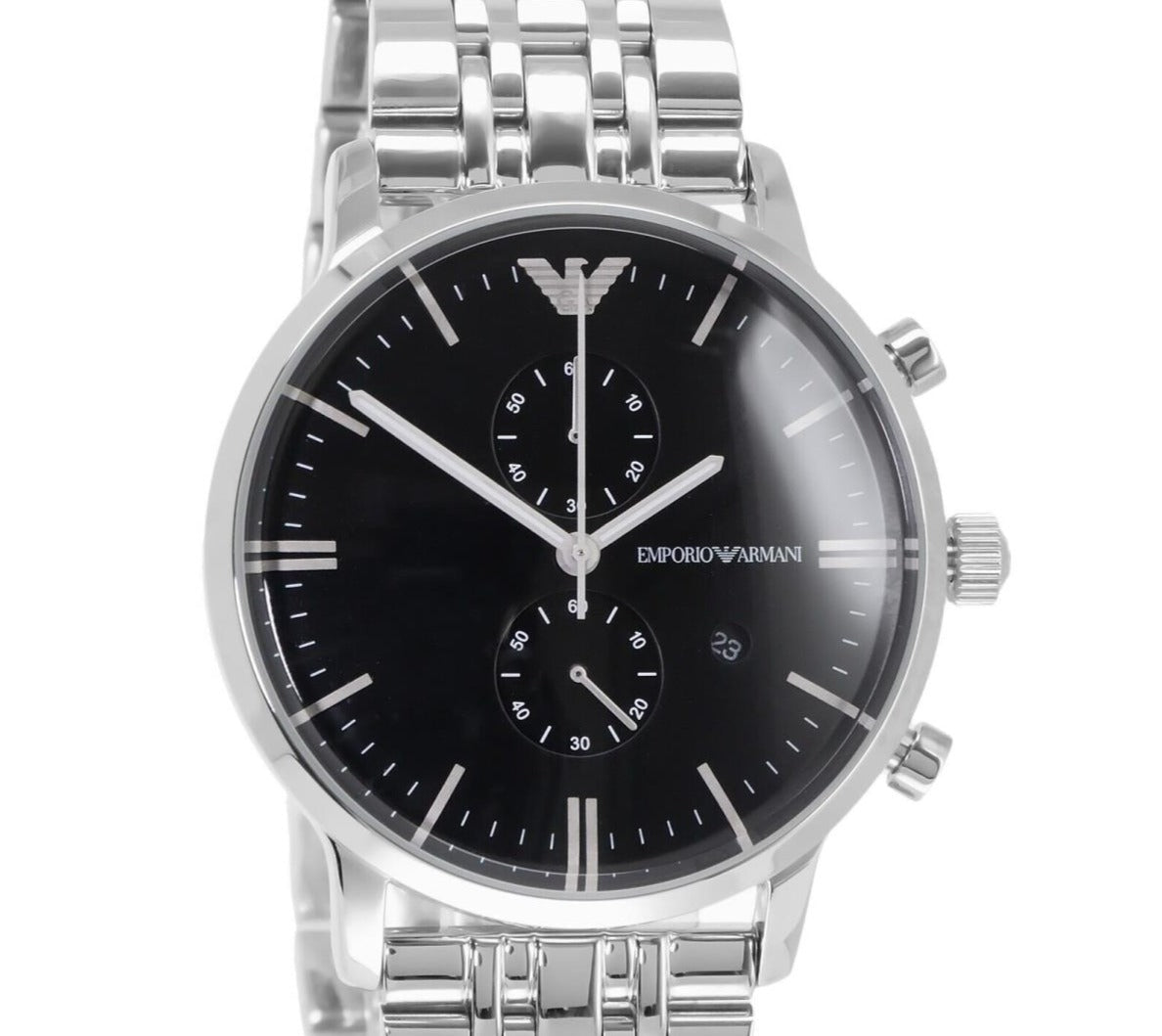 Emporio Armani Gianni Chronograph Black Dial Silver Steel Strap Watch For Men - AR80009