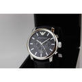 Emporio Armani Classic Chronograph Black Dial Black Leather Strap Watch For Men - AR0431