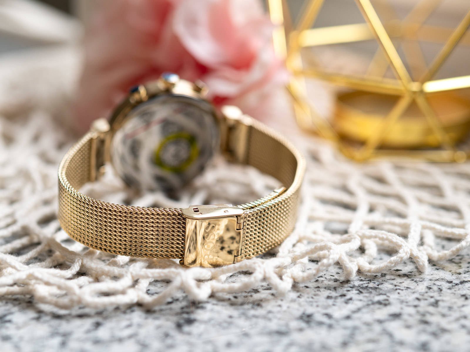 Hugo Boss Flawless White Dial Gold Mesh Bracelet Watch for Women - 1502552