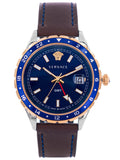 Versace Hellenyium GMT Blue Dial Brown Leather Strap Watch for Men - V11080017