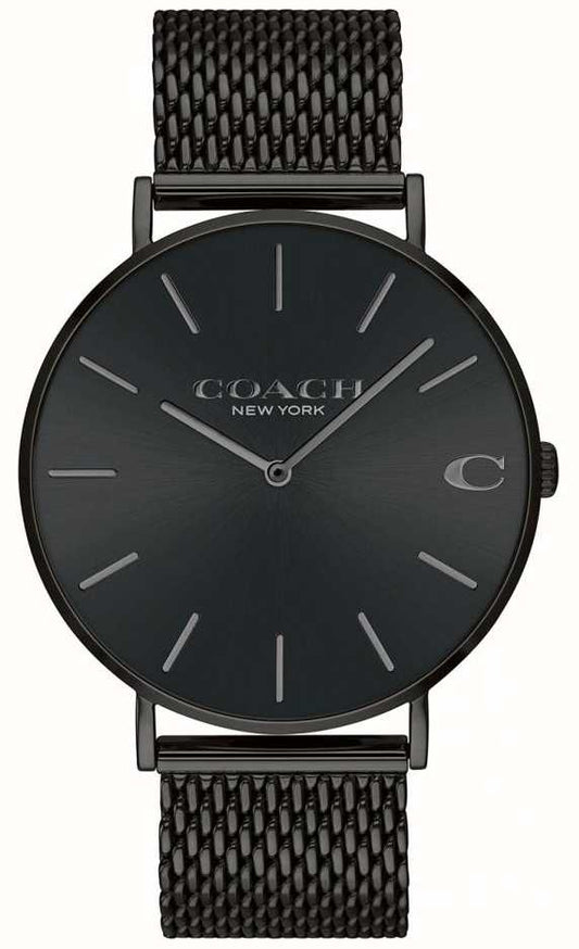 Coach Charles Black Dial Black Mesh Bracelet Watch for Men - 14602148
