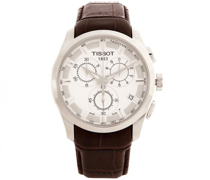 Tissot Couturier Chronograph White Dial Brown Leather Strap Watch For Men - T035.617.16.031.00