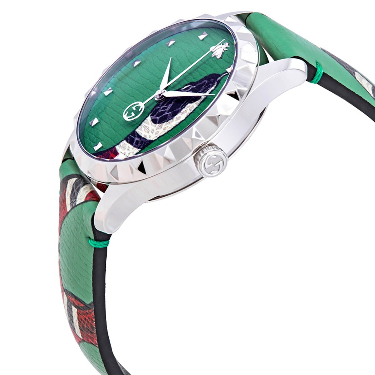 Gucci G Timeless Le Marche Des Merveilles Green Dial Green Leather Strap Watch Unisex - YA1264081