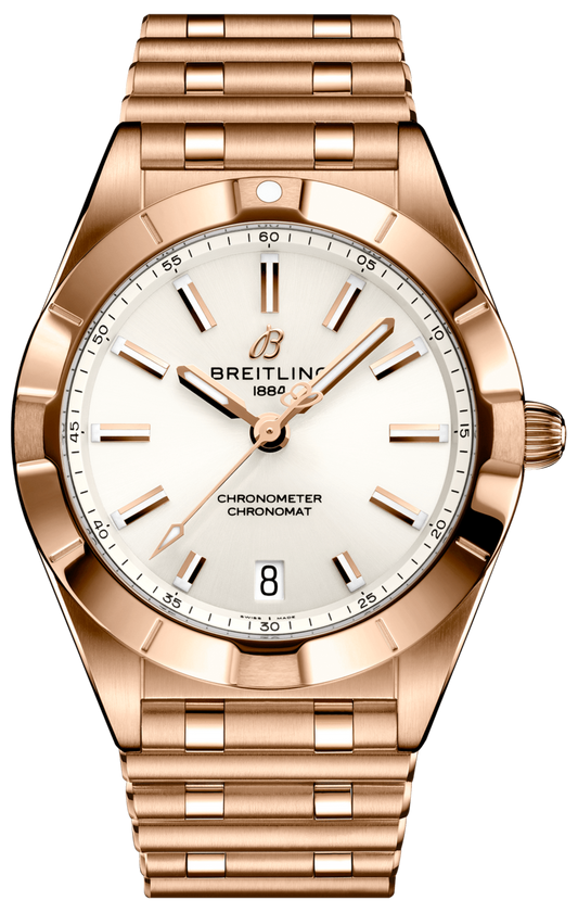 Breitling Chronomat 32 White Dial Rose Gold Steel Strap Watch for Women - R77310101A1R1