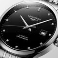 Longines Record Automatic Diamonds Black Dial Silver Steel Strap Watch for Men - L2.821.4.57.6