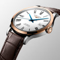 Longines Record Automatic 18K Gold White Dial Brown Leather Strap Watch for Men - L2.821.5.11.2
