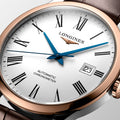 Longines Record Automatic 18K Gold White Dial Brown Leather Strap Watch for Men - L2.821.5.11.2
