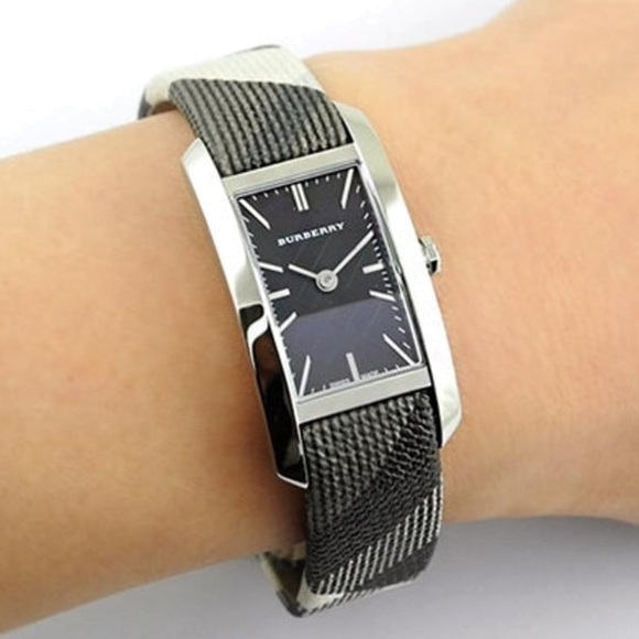 Burberry Pioneer Black Dial Black White Leather Strap Watch for Women - BU9505
