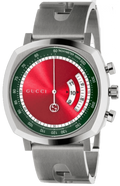 Gucci Grip Quartz Chronograph Red Dial Silver Steel Strap Watch For Men - YA157303